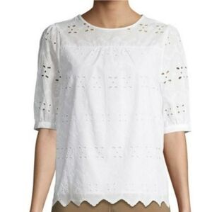 Time and Tru White Puff Short Sleeve Eyelet Top Size XS